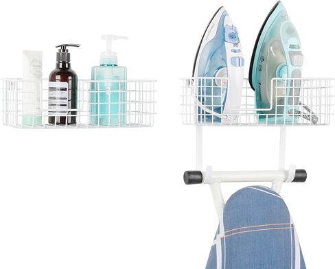 YBING Ironing Board Holder White Set of 2, Metal Iron Holder Wall Mount with Removable Hooks, Laundry Room Organizer with Ironing Board for Bathroom, Bedroom,Office in Kuwait