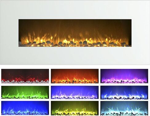 مدفأة كهربائية تثبت على الحائط، لهب LED متغير اللون وجهاز تحكم عن بعد، 50 بوصة من نورثويست (أبيض) in Saudi Arabia