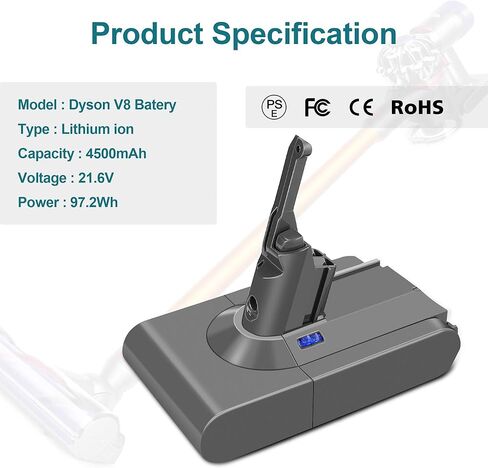 MCWGOLD 【Upgraded】 استبدال بطارية 21.6 فولت 4500 مللي أمبير في الساعة V8 متوافق مع مكنسة Dyson V8 المطلقة V8 Animal V8 Fluffy SV10 اللاسلكية in Kuwait