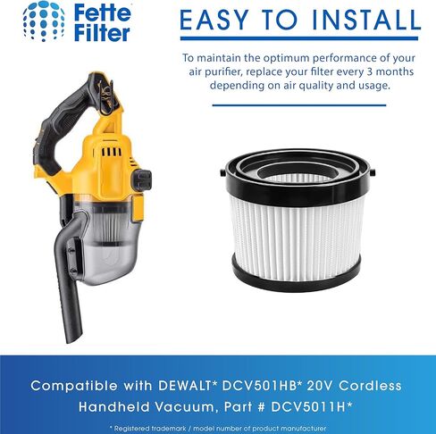 Fette Filter - 2 Pack of HEPA Replacement Filter Compatible with DEWALT DCV501HB 20V Cordless Handheld Vacuum, Compared to Part # DCV5011H in Kuwait