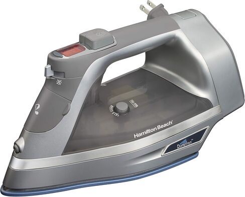 Hamilton Beach Steam Iron & Vertical Steamer for Clothes with Scratch-Resistant Durathon Soleplate, 3-Way Auto Shutoff, Anti-Drip, Digital Temp. Control, 8’ Retractable Cord, 1700W, Silver in Saudi Arabia