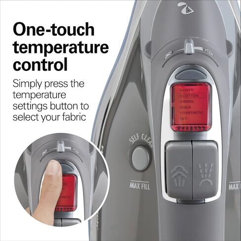 Hamilton Beach Steam Iron & Vertical Steamer for Clothes with Scratch-Resistant Durathon Soleplate, 3-Way Auto Shutoff, Anti-Drip, Digital Temp. Control, 8’ Retractable Cord, 1700W, Silver in Saudi Arabia