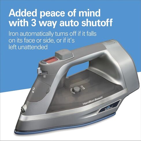 Hamilton Beach Steam Iron & Vertical Steamer for Clothes with Scratch-Resistant Durathon Soleplate, 3-Way Auto Shutoff, Anti-Drip, Digital Temp. Control, 8’ Retractable Cord, 1700W, Silver in Saudi Arabia