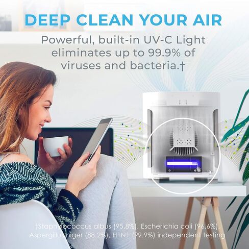 Pure Enrichment® PureZone™ Air Purifier for Medium-Large Rooms, UV-C Light, 3 Stage Filtration, H13 HEPA Filter Helps Remove up to 99.97% of Bacteria, Allergens, Germs, Smoke, Dust (White) in Kuwait