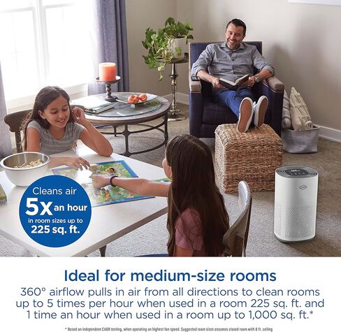 Clorox Smart Air Purifiers for Home, True HEPA Filter, Works with Alexa, Medium Rooms up to 1,000 Sq Ft, Removes 99.9% of Viruses, Wildfire Smoke, Mold, Allergies, Dust, AUTO Mode, Whisper Quiet in Kuwait