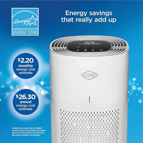 Clorox Smart Air Purifiers for Home, True HEPA Filter, Works with Alexa, Medium Rooms up to 1,000 Sq Ft, Removes 99.9% of Viruses, Wildfire Smoke, Mold, Allergies, Dust, AUTO Mode, Whisper Quiet in Kuwait