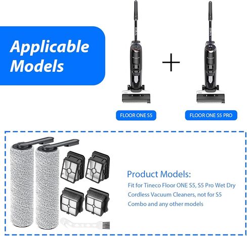 قطع غيار فرشاة دوارة بديلة لمكنسة تينيكو فلور ون اس 5 / فلور ون اس 5 برو اللاسلكية الرطبة والجافة، تتضمن 4 فلاتر هيبا و2 بكرة فرشاة وفرشاة بيضاء (4) in Kuwait