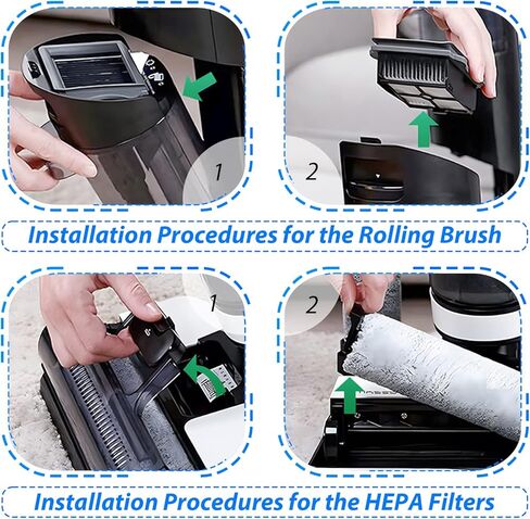 قطع غيار فرشاة دوارة بديلة لمكنسة تينيكو فلور ون اس 5 / فلور ون اس 5 برو اللاسلكية الرطبة والجافة، تتضمن 4 فلاتر هيبا و2 بكرة فرشاة وفرشاة بيضاء (4) in Kuwait