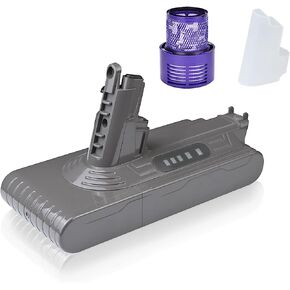 Qwenoer 21700 25.2V 6.0Ah V10 استبدال البطارية لـ Dyson Cyclone V10 Animal V10 مطلق V10 Fluffy V10 Motorhead V10 Allergy SV12 مكنسة كهربائية لاسلكية لبطارية Dyson V10 مع فلتر واحد in Kuwait