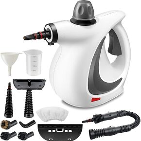 منظف بخار محمول باليد من سبورجهوم، منظف بخار مضغوط محمول بسعة كبيرة 350 مل، مجموعة ملحقات 11 قطعة، مثالي لازالة البقع والستائر ومقاعد السيارة والارضيات وتنظيف النوافذ in Kuwait
