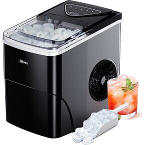 Silonn Ice Makers Countertop, 9 Cubes Ready in 6 Mins, 26lbs in 24Hrs, Self-Cleaning Ice Machine with Ice Scoop and Basket, 2 Sizes of Bullet Ice for Home Kitchen Office Bar Party in Kuwait
