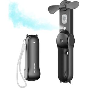 SWEETFULL Misting Fan, Handheld Personal Mister Fan, Small Fan Rechargeable, Mini Spray Water Mist Fan, Kids Women Portable Fan For Travel, Outdoors, Hiking, Camping Home Office (Black)
