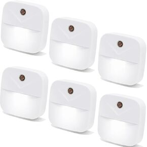 6 Pack Night Light Plug in, White LED Nightlights with Smart Dusk to Dawn Sensor, Plug into Wall Nightlights Suitable for Bedroom, Bathroom, Hallway, Kitchen, Stairs, Kids, Adults