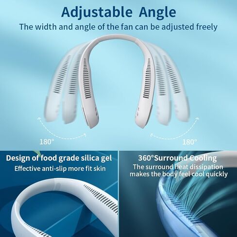 مكيف هواء بمروحة محمولة للرقبة - مروحة شخصية تعمل ببطارية قابلة لإعادة الشحن بقدرة 15000 مللي أمبير في الساعة، مروحة تبريد للرقبة | مراوح الرقبة بدون شفرات يمكن ارتداؤها بـ 3 سرعات للمكتب والتخييم والسفر الداخلي في الصيف in Kuwait