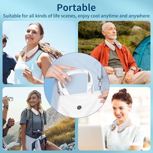 مكيف هواء بمروحة محمولة للرقبة - مروحة شخصية تعمل ببطارية قابلة لإعادة الشحن بقدرة 15000 مللي أمبير في الساعة، مروحة تبريد للرقبة | مراوح الرقبة بدون شفرات يمكن ارتداؤها بـ 3 سرعات للمكتب والتخييم والسفر الداخلي في الصيف in Kuwait
