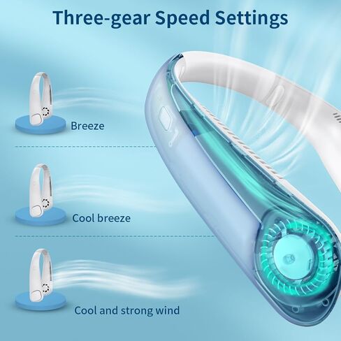 مكيف هواء بمروحة محمولة للرقبة - مروحة شخصية تعمل ببطارية قابلة لإعادة الشحن بقدرة 15000 مللي أمبير في الساعة، مروحة تبريد للرقبة | مراوح الرقبة بدون شفرات يمكن ارتداؤها بـ 3 سرعات للمكتب والتخييم والسفر الداخلي في الصيف in Kuwait