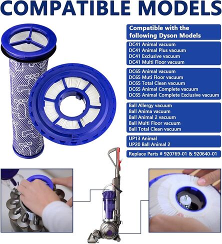 بديل لـ Dyson DC41 DC65 DC66 UP13 UP20، مكانس كهربائية متعددة الأرضيات والكرة، يستبدل الجزء # 920769-01 و920640-01 (فلتر ما بعد المحرك والمحرك المسبق) in Kuwait
