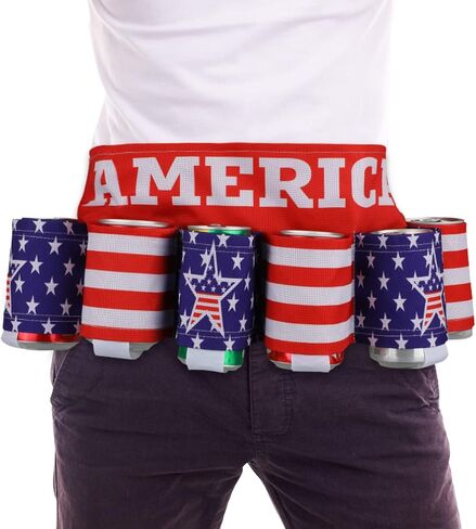 6 Pack Novelty Americana Themed Beverage Holder Beer Belt Independence Day Themed Drink Holder Beer Belt Creative Picnic Party Belt Soda Can Holster Belt for Men Women Outdoor Activities in Saudi Arabia