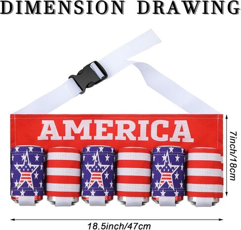 6 Pack Novelty Americana Themed Beverage Holder Beer Belt Independence Day Themed Drink Holder Beer Belt Creative Picnic Party Belt Soda Can Holster Belt for Men Women Outdoor Activities in Saudi Arabia