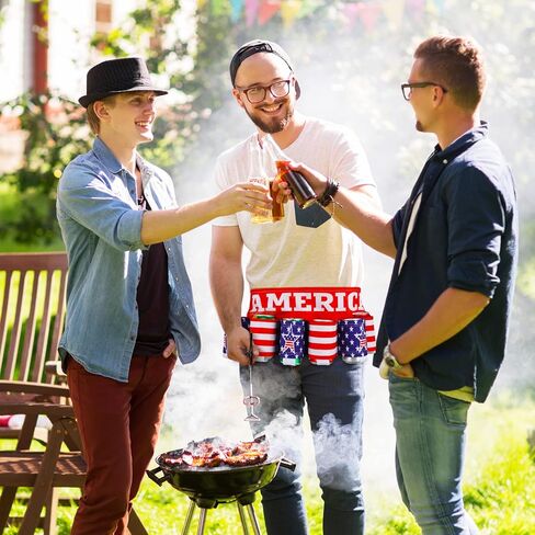 6 Pack Novelty Americana Themed Beverage Holder Beer Belt Independence Day Themed Drink Holder Beer Belt Creative Picnic Party Belt Soda Can Holster Belt for Men Women Outdoor Activities in Saudi Arabia