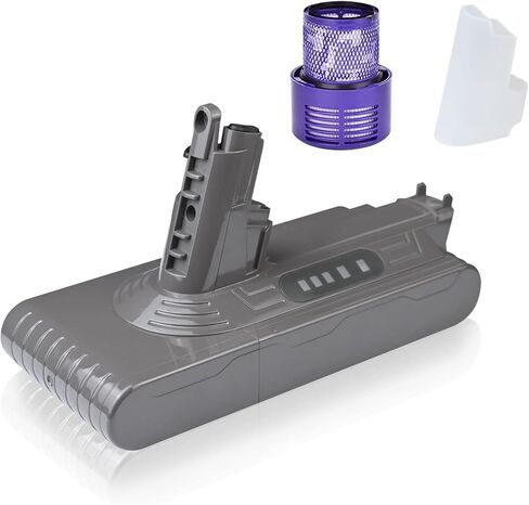 Qwenoer 21700 25.2V 6.0Ah V10 استبدال البطارية لـ Dyson Cyclone V10 Animal V10 مطلق V10 Fluffy V10 Motorhead V10 Allergy SV12 مكنسة كهربائية لاسلكية لبطارية Dyson V10 مع فلتر واحد in Kuwait