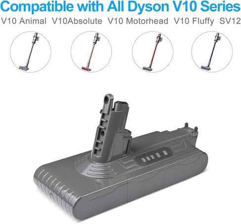 Qwenoer 21700 25.2V 6.0Ah V10 استبدال البطارية لـ Dyson Cyclone V10 Animal V10 مطلق V10 Fluffy V10 Motorhead V10 Allergy SV12 مكنسة كهربائية لاسلكية لبطارية Dyson V10 مع فلتر واحد in Kuwait
