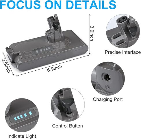 Qwenoer 21700 25.2V 6.0Ah V10 استبدال البطارية لـ Dyson Cyclone V10 Animal V10 مطلق V10 Fluffy V10 Motorhead V10 Allergy SV12 مكنسة كهربائية لاسلكية لبطارية Dyson V10 مع فلتر واحد in Kuwait