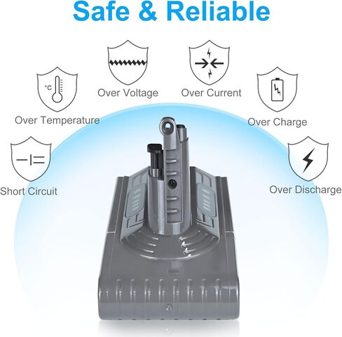 Qwenoer 21700 25.2V 6.0Ah V10 استبدال البطارية لـ Dyson Cyclone V10 Animal V10 مطلق V10 Fluffy V10 Motorhead V10 Allergy SV12 مكنسة كهربائية لاسلكية لبطارية Dyson V10 مع فلتر واحد in Kuwait