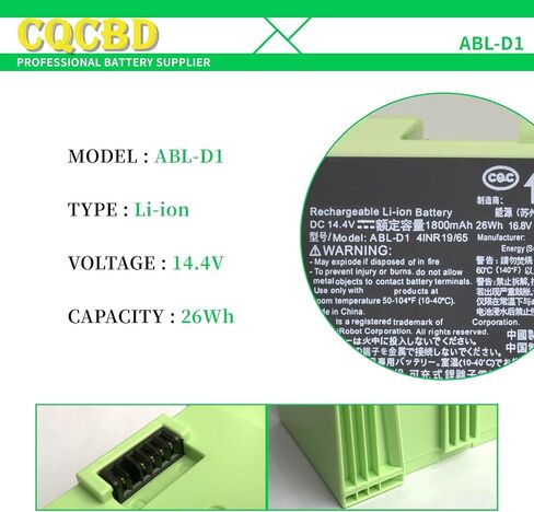 Green ABL-D1 Battery for iRobot Roomba i3 i4 i7 i7+ i8 e5 e6 5150 7550 e5 e5150 e515020 e5152 e5154 e5158 e515840 e6198 e619820 i7158 i7 e5158 i7558P/N:4624864 （14.4V 26Wh/1800mAh in Saudi Arabia