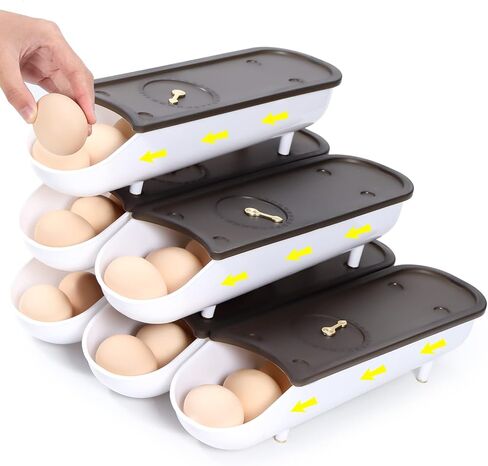 DGYJJZ 6 PCS Egg Holder for Refrigerator, Automatic Rolling Egg Container for Refrigerator, Large Capacity can Hold 42 Eggs，Egg Fresh Storage Box with Lid（White） in Saudi Arabia