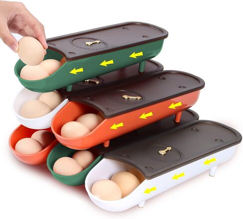 DGYJJZ 6 PCS Egg Holder for Refrigerator, Automatic Rolling Egg Container for Refrigerator, Large Capacity can Hold 42 Eggs，Egg Fresh Storage Box with Lid（White） in Saudi Arabia