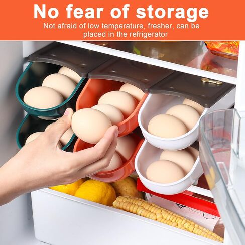 DGYJJZ 6 PCS Egg Holder for Refrigerator, Automatic Rolling Egg Container for Refrigerator, Large Capacity can Hold 42 Eggs，Egg Fresh Storage Box with Lid（White） in Saudi Arabia