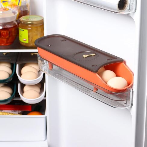 DGYJJZ 6 PCS Egg Holder for Refrigerator, Automatic Rolling Egg Container for Refrigerator, Large Capacity can Hold 42 Eggs，Egg Fresh Storage Box with Lid（White） in Saudi Arabia