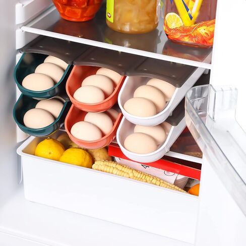 DGYJJZ 6 PCS Egg Holder for Refrigerator, Automatic Rolling Egg Container for Refrigerator, Large Capacity can Hold 42 Eggs，Egg Fresh Storage Box with Lid（White） in Saudi Arabia
