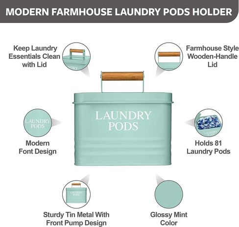 Calindiana Modern Farmhouse Metal Laundry Pods Holder Container with Lid for Laundry Room Decor and Accessories and Space Saving Organization and Storage, Holds 81 Laundry Pods, Black in Saudi Arabia