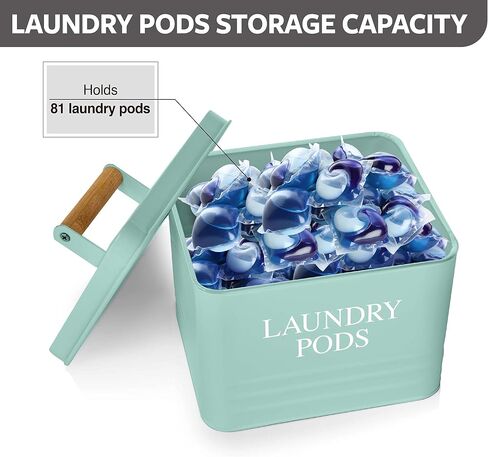 Calindiana Modern Farmhouse Metal Laundry Pods Holder Container with Lid for Laundry Room Decor and Accessories and Space Saving Organization and Storage, Holds 81 Laundry Pods, Black in Saudi Arabia