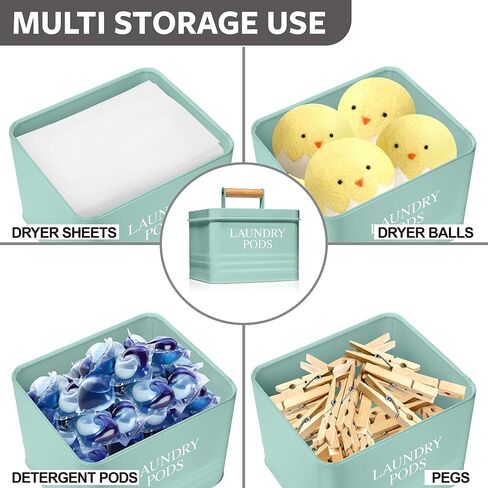 Calindiana Modern Farmhouse Metal Laundry Pods Holder Container with Lid for Laundry Room Decor and Accessories and Space Saving Organization and Storage, Holds 81 Laundry Pods, Black in Saudi Arabia