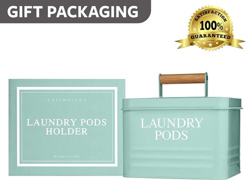 Calindiana Modern Farmhouse Metal Laundry Pods Holder Container with Lid for Laundry Room Decor and Accessories and Space Saving Organization and Storage, Holds 81 Laundry Pods, Black in Saudi Arabia