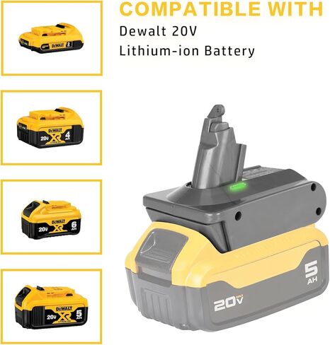 biuonga لـ Dyson V6 محول بطارية بديل لبطارية Dewalt 20V لتحويل دايسون DC62 DC59 DC58 SV03 SV04 SV09 V6 رأس محرك الحيوان V6 سليم V6 مطلق V6 مكنسة رقيق (محول فقط) in Kuwait