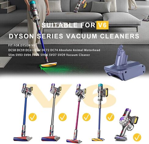 biuonga لـ Dyson V6 محول بطارية بديل لبطارية Dewalt 20V لتحويل دايسون DC62 DC59 DC58 SV03 SV04 SV09 V6 رأس محرك الحيوان V6 سليم V6 مطلق V6 مكنسة رقيق (محول فقط) in Kuwait