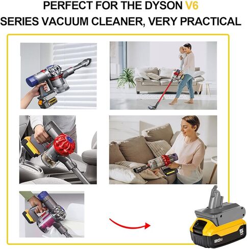 biuonga لـ Dyson V6 محول بطارية بديل لبطارية Dewalt 20V لتحويل دايسون DC62 DC59 DC58 SV03 SV04 SV09 V6 رأس محرك الحيوان V6 سليم V6 مطلق V6 مكنسة رقيق (محول فقط) in Kuwait