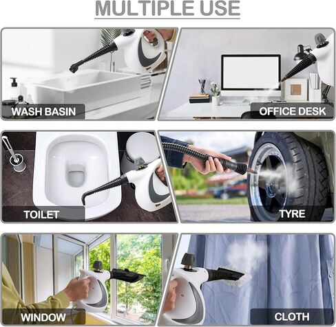 منظف بخار محمول باليد من سبورجهوم، منظف بخار مضغوط محمول بسعة كبيرة 350 مل، مجموعة ملحقات 11 قطعة، مثالي لازالة البقع والستائر ومقاعد السيارة والارضيات وتنظيف النوافذ in Kuwait