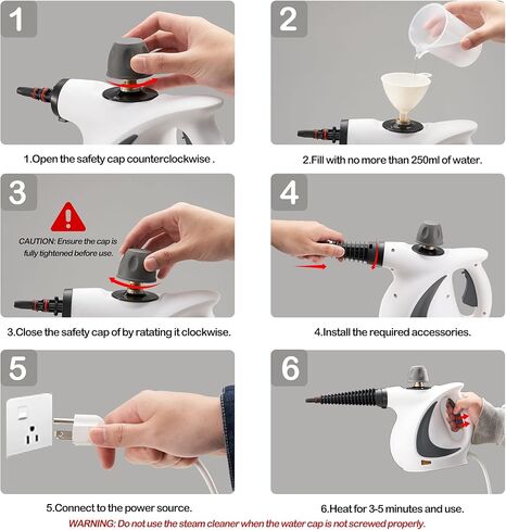 منظف بخار محمول باليد من سبورجهوم، منظف بخار مضغوط محمول بسعة كبيرة 350 مل، مجموعة ملحقات 11 قطعة، مثالي لازالة البقع والستائر ومقاعد السيارة والارضيات وتنظيف النوافذ in Kuwait