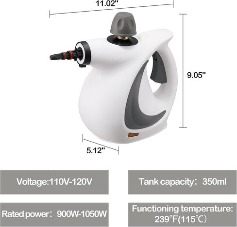 منظف بخار محمول باليد من سبورجهوم، منظف بخار مضغوط محمول بسعة كبيرة 350 مل، مجموعة ملحقات 11 قطعة، مثالي لازالة البقع والستائر ومقاعد السيارة والارضيات وتنظيف النوافذ in Kuwait