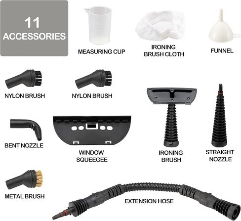 منظف بخار محمول باليد من سبورجهوم، منظف بخار مضغوط محمول بسعة كبيرة 350 مل، مجموعة ملحقات 11 قطعة، مثالي لازالة البقع والستائر ومقاعد السيارة والارضيات وتنظيف النوافذ in Kuwait
