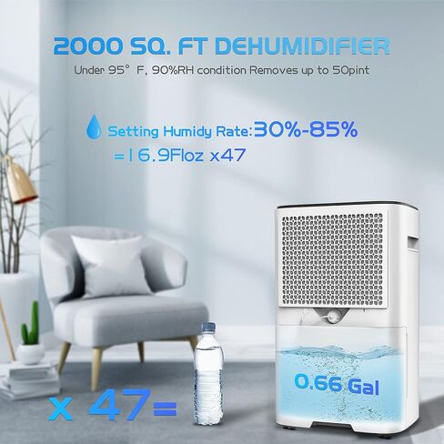 Dehumidifier 2000 Sq. Ft HEVILLO 40 Pint Dehumidifiers for Home Basements, with Continuous Drain Hose for Medium to Large Room, 0.66 Gallon Water Tank Capacity, Intelligent Humidity Control in Saudi Arabia