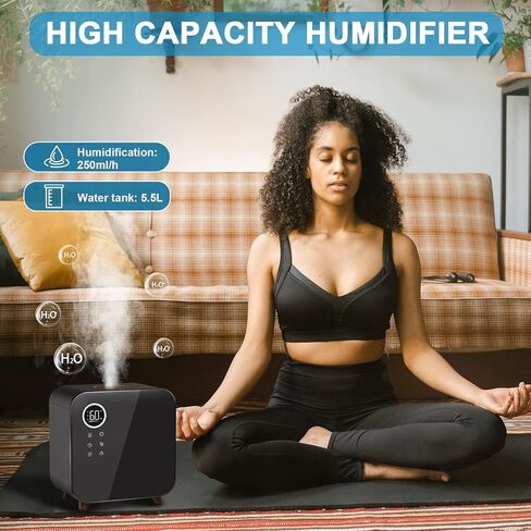 مرطبات الهواء YOGIN لغرفة النوم الكبيرة، تعبئة علوية 5.5 لتر (1.45 جالون) مرطبات رذاذ بارد بالموجات فوق الصوتية، حتى 60 ساعة، هادئة، سعة كبيرة، مرطب سهل التنظيف حاصل على شهادة ETL in Kuwait