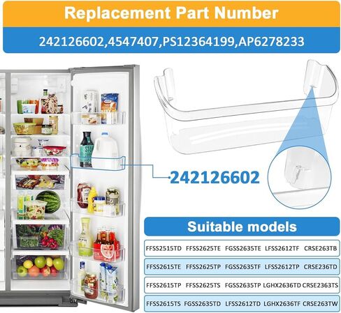 BOGDA 242126602 استبدال رف باب الثلاجة لـ Frigi-daire، Cros-ley، Elec-trolux، أجزاء الرف السفلي للرف الجانبي تحل محل 4547407 AP6278233 PS12364199 EAP12364199 in Kuwait