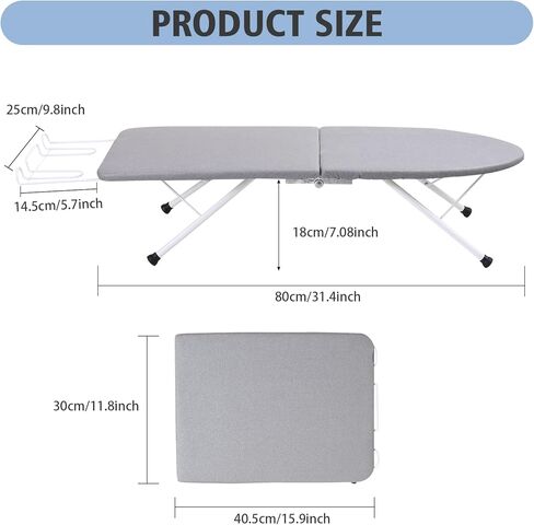 VeYocilk Tabletop Ironing Board, Reinforced Foldable Iron Board with Iron Rest, Portable Travel Small Ironing Board with Heat Resistant Cover for Home, Countertop, Laundry Rooms, Dorm, 31.4"x9.8"x7" in Kuwait