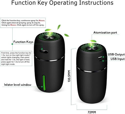 Car Mini USB Humidifie,200ml Capacity,Led Running Lamp,Used for Car Office Room living Room Facial hydration Aromatherapy gift etc. (Black-1) in Saudi Arabia